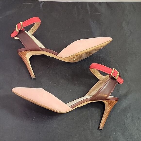 LOUISE ET CIE LOW ESPERANCE LEATHER SUEDE ANKLE STRAP HEELS - Picture 9 of 15